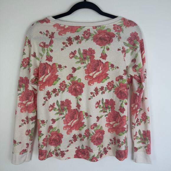 Abercrombie & Fitch Womens V-Neck Thermal Floral Print Cream/Pink Sweater XS - Picture 5 of 10